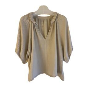Beige Ruffle Neck Top Velvet by Graham & Spencer L